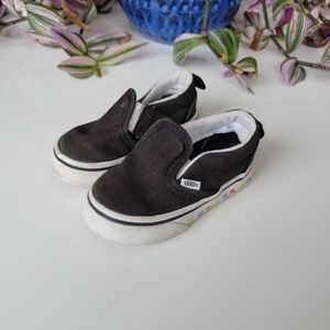 Size 5c Vans Black Canvas Slip on with Rainbow Checkerboard